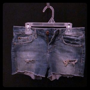 Zara Basic distressed mid rise denim shorts